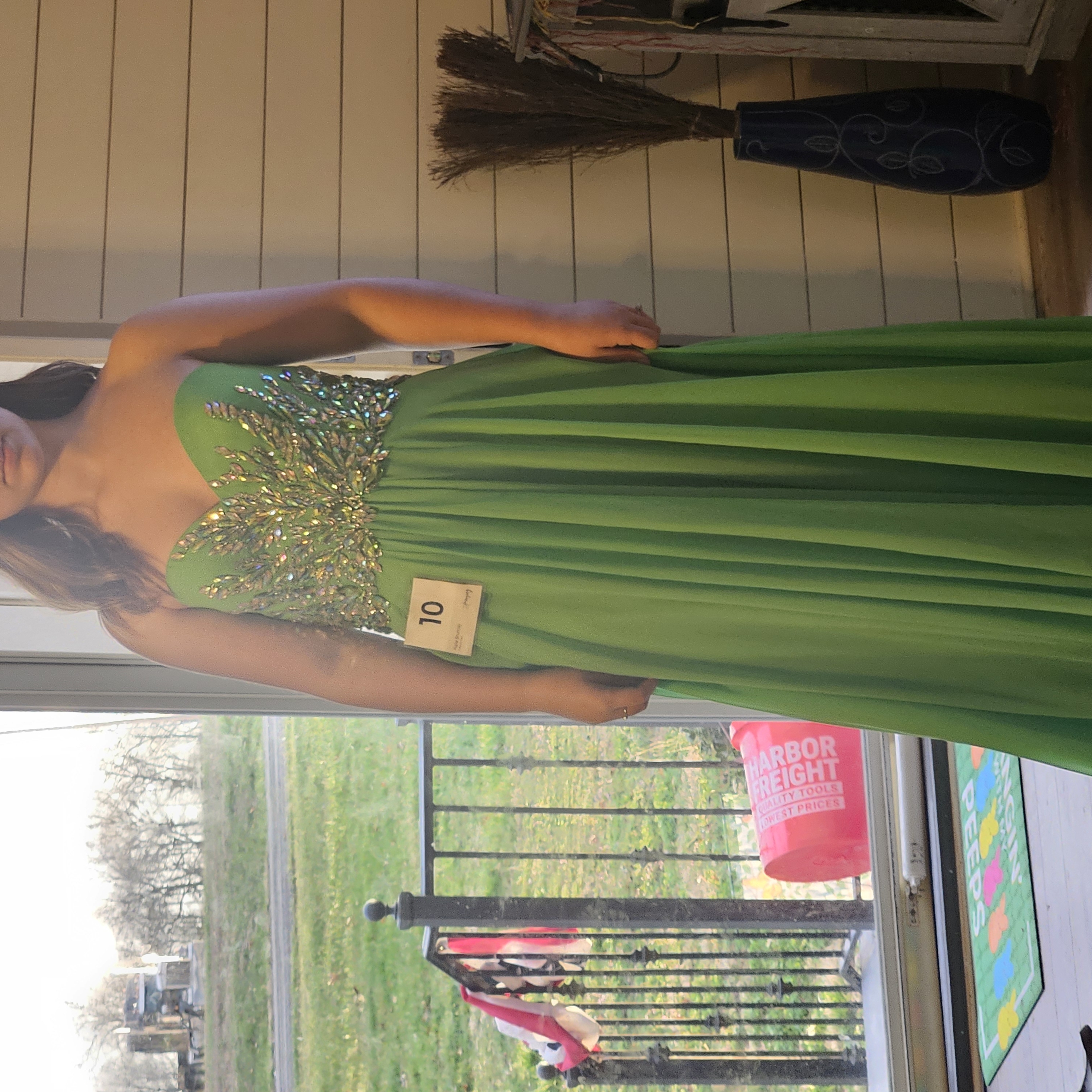 Elegant Green Gown With Embellished Bodice